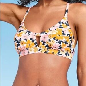 Kona Sol yellow floral print bikini top